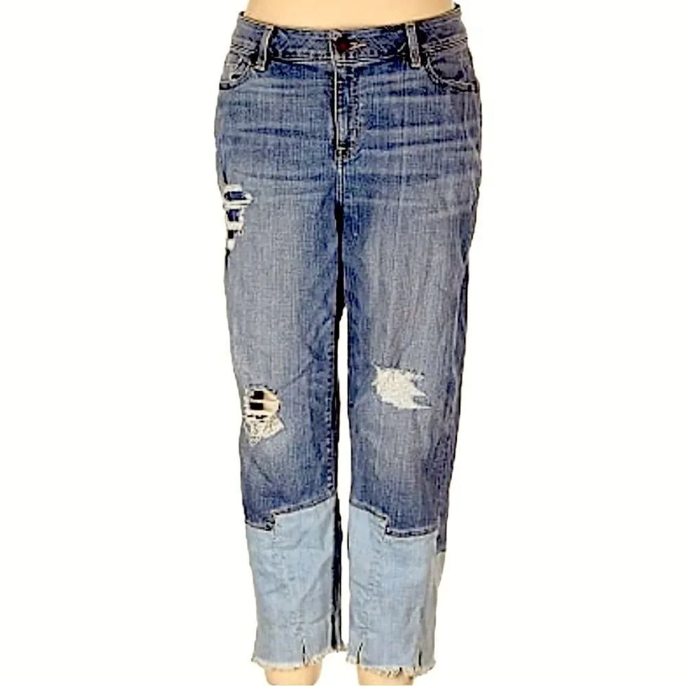 Lane Bryant Color Blocked Distressed Girlfriend Tapered Leg Jeans Size 20R